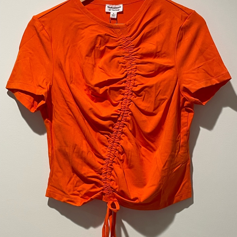 NWT The Drop Bright Orange Rouched Short Sleeve Top Size XL-‎ lifeoftanyamarie